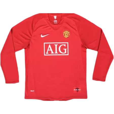 Retro 2007/08 Manchester United Home Long Sleeve Soccer Jersey - soccerdeal