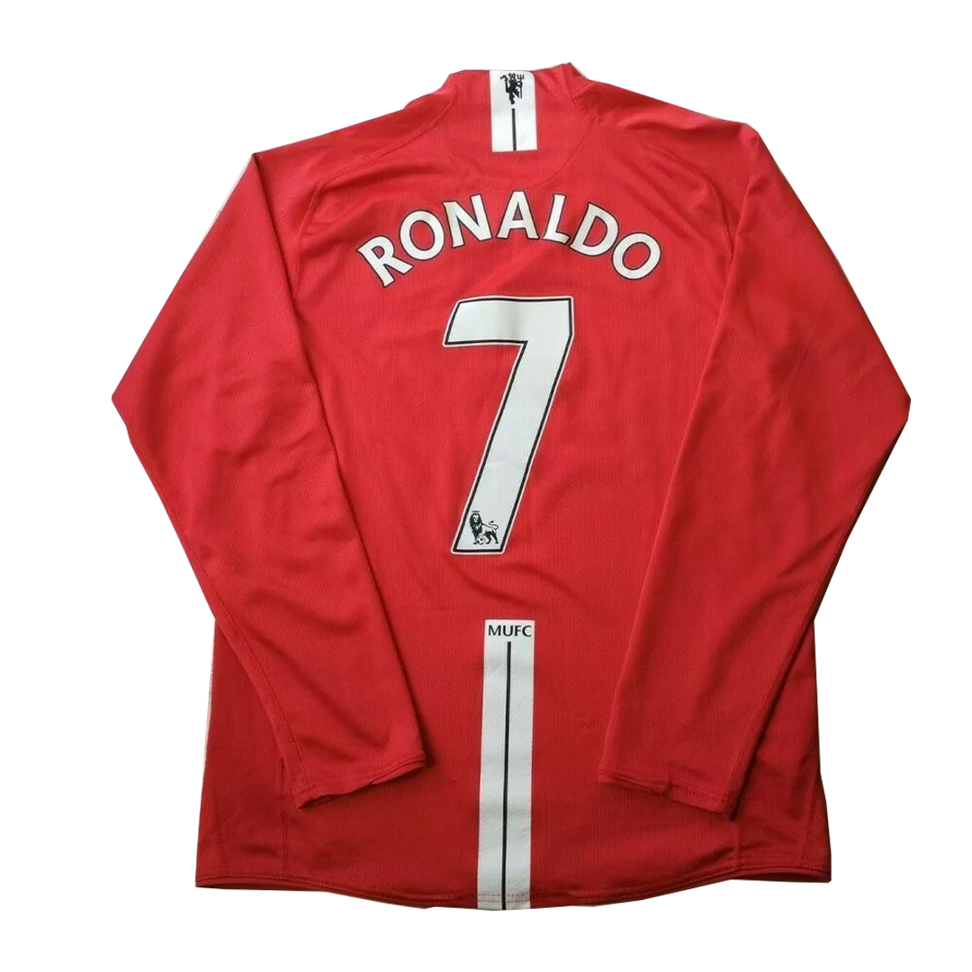Retro RONALDO #7 2007/08 Manchester United Home Long Sleeve Soccer Jersey