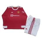 Kid's Adidas Manchester United Home Long Sleeve Soccer Jersey Kit(Jersey+Shorts) 2021/22 - soccerdealshop