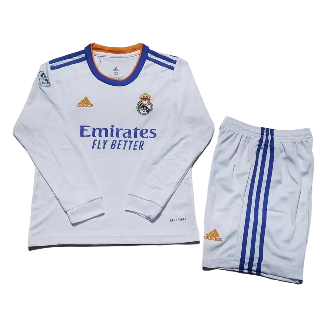 Kid's Real Madrid Home Long Sleeve Soccer Jersey Kit(Jersey+Shorts) 2021/22