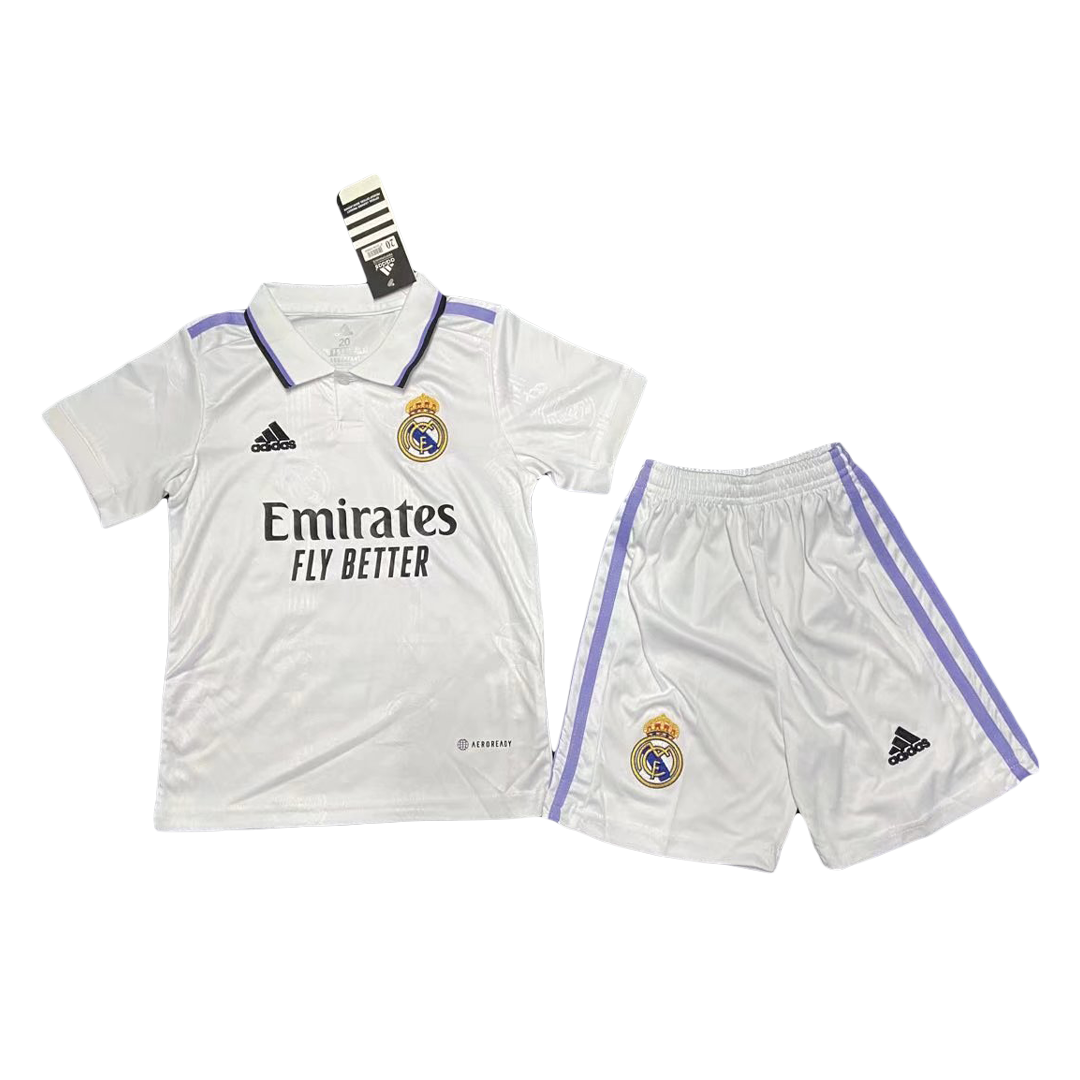 Kid's Adidas Real Madrid Home Soccer Jersey Kit(Jersey+Shorts+Socks) 2022/23