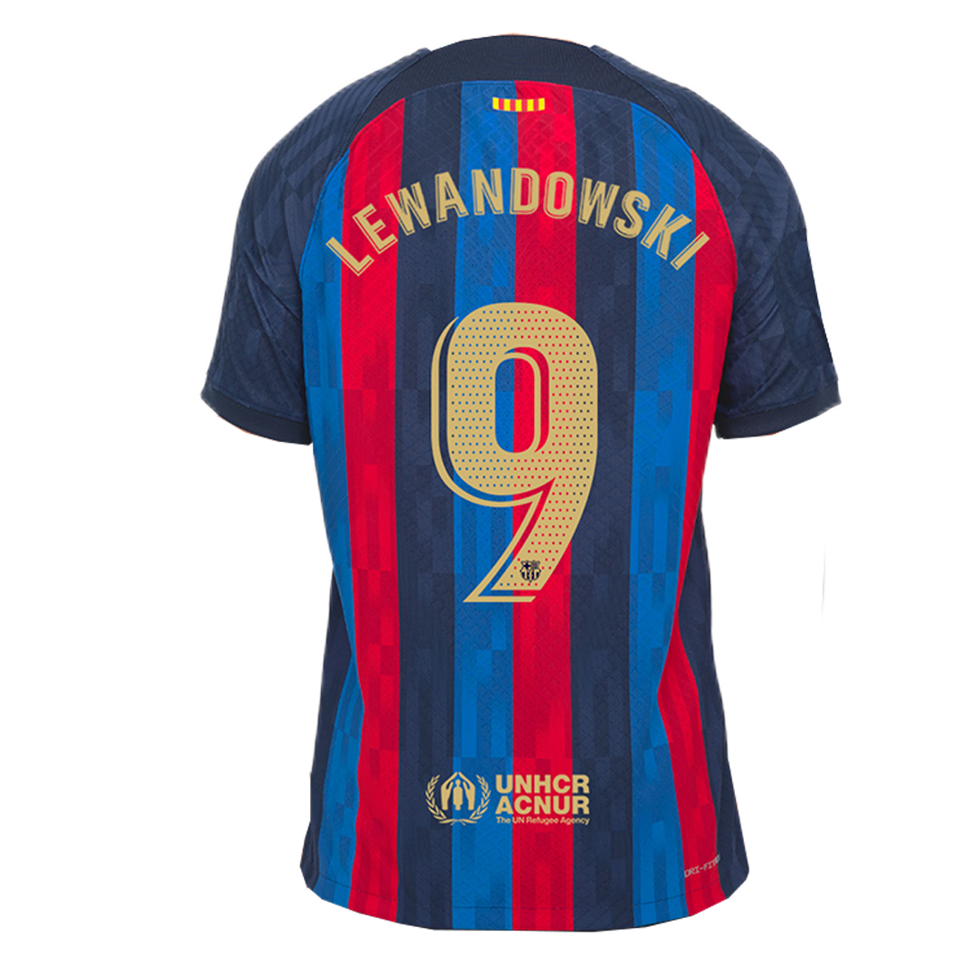 New Barcelona Home Lewandowski #9 Soccer Uniform 2023 24 T-Shirt Sweatshirt  - DadMomGift