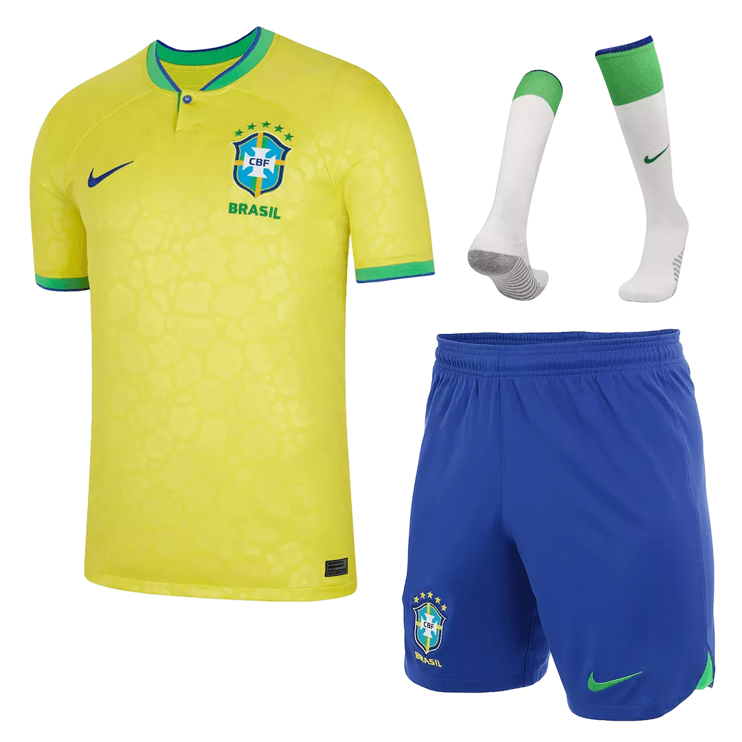 Brazil Home Soccer Jersey Kit(Jersey+Shorts+Socks) 2022