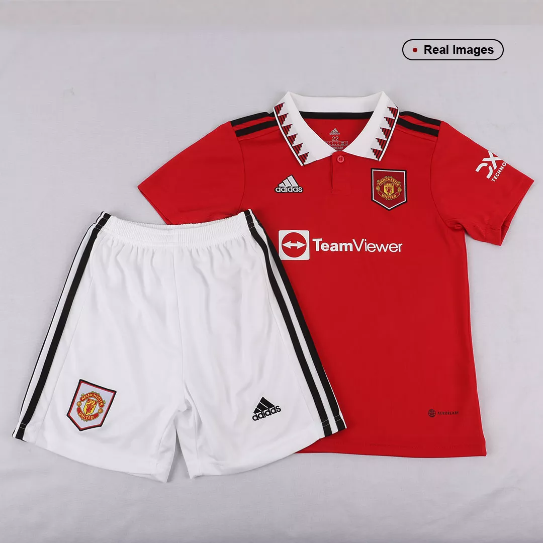 Kid's Adidas Manchester United Home Soccer Jersey Kit(Jersey+Shorts) 2022/23 - soccerdealshop