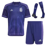 Kid's Argentina Away Soccer Jersey Kit(Jersey+Shorts+Socks) 2022 - soccerdealshop