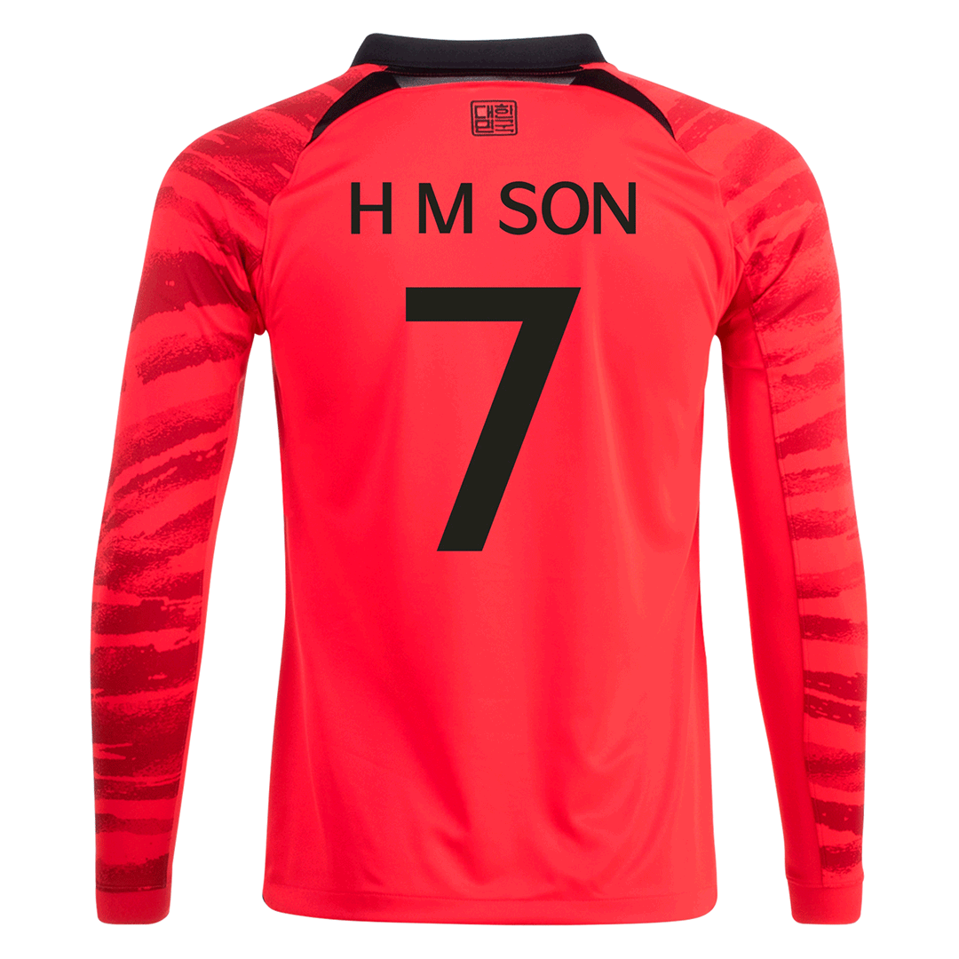 H M SON #7 South Korea Home Long Sleeve Soccer Jersey 2022 - soccerdeal