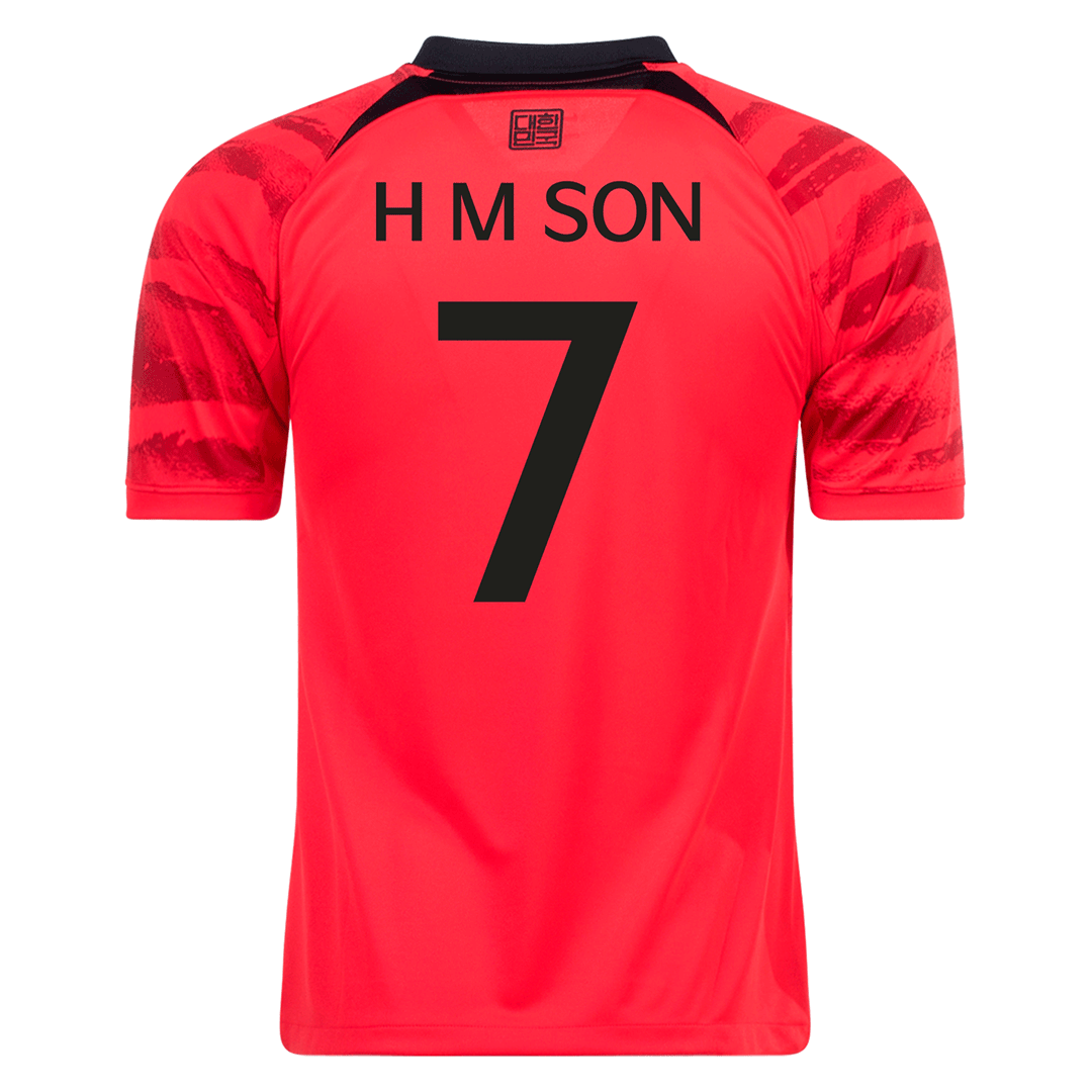 H M SON #7 South Korea Home Long Sleeve Soccer Jersey 2022