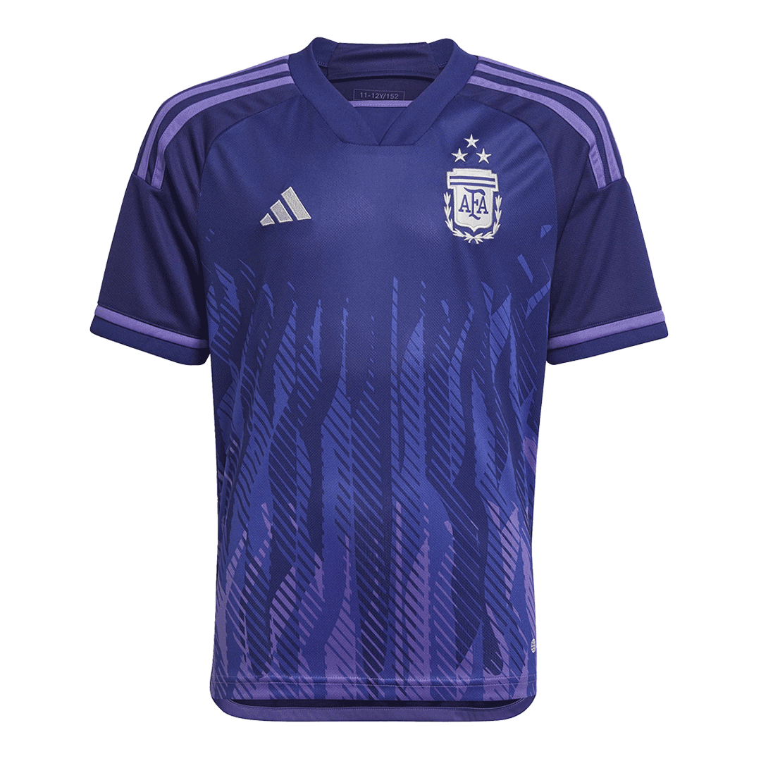 Kid's Argentina 3 Stars Away Soccer Jersey Kit(Jersey+Shorts+Socks) 2022 - soccerdeal