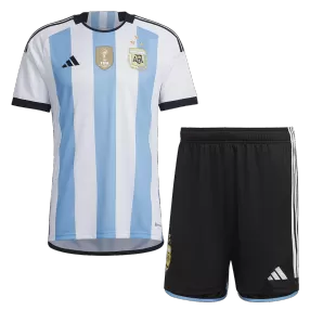 Argentina 3 Stars Home Soccer Jersey Kit(Jersey+Shorts) 2022 - soccerdeal