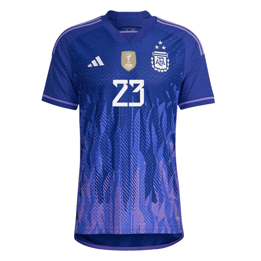 Authentic E. MARTINEZ #23 Argentina 3 Stars Away Soccer Jersey 2022 - soccerdeal