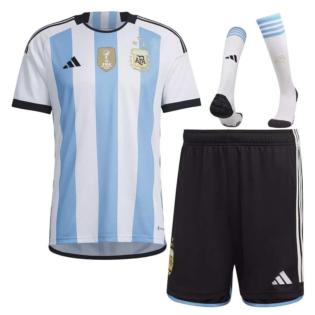 Kid's Argentina 3 Stars Home Soccer Jersey Kit(Jersey+Shorts+Socks) 2022