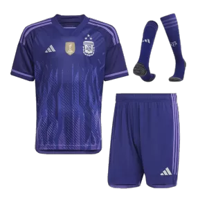 Kid's Argentina 3 Stars Away Soccer Jersey Kit(Jersey+Shorts+Socks) 2022 - soccerdeal