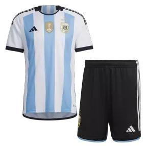 Kid's Argentina 3 Stars Home Soccer Jersey Kit(Jersey+Shorts) 2022 - soccerdealshop