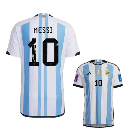 Authentic  SignMESSI #10 Argentina Champions 3 Stars Home Soccer Jersey 2022 - Soccerdeal