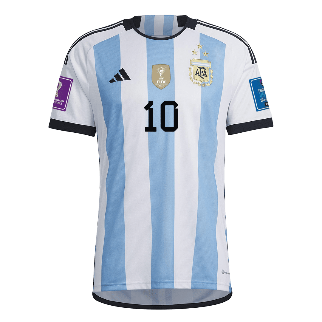 SignMESSI #10 Argentina 3 Stars Home Soccer Jersey 2022 - soccerdeal