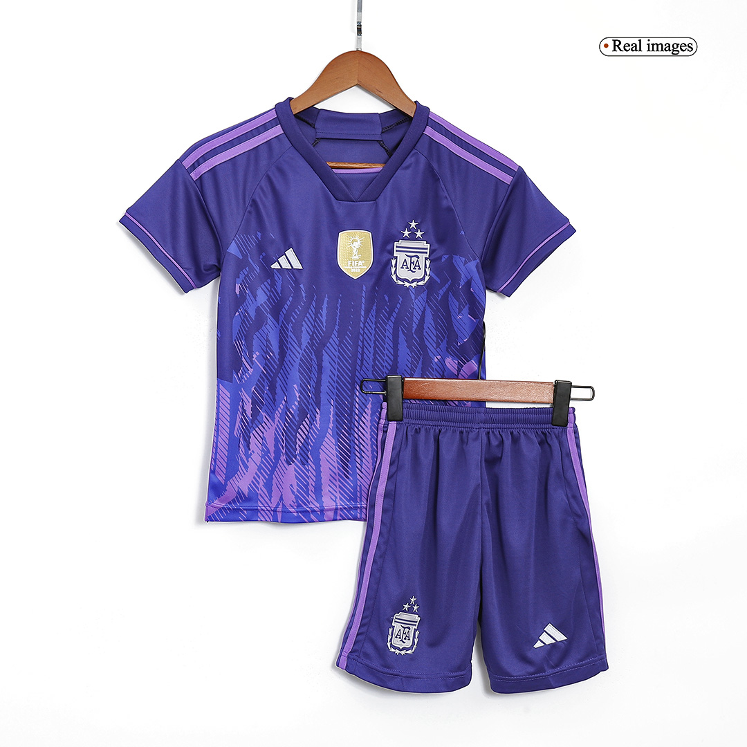 Kid's Argentina 3 Stars Away Soccer Jersey Kit(Jersey+Shorts) 2022 - soccerdeal