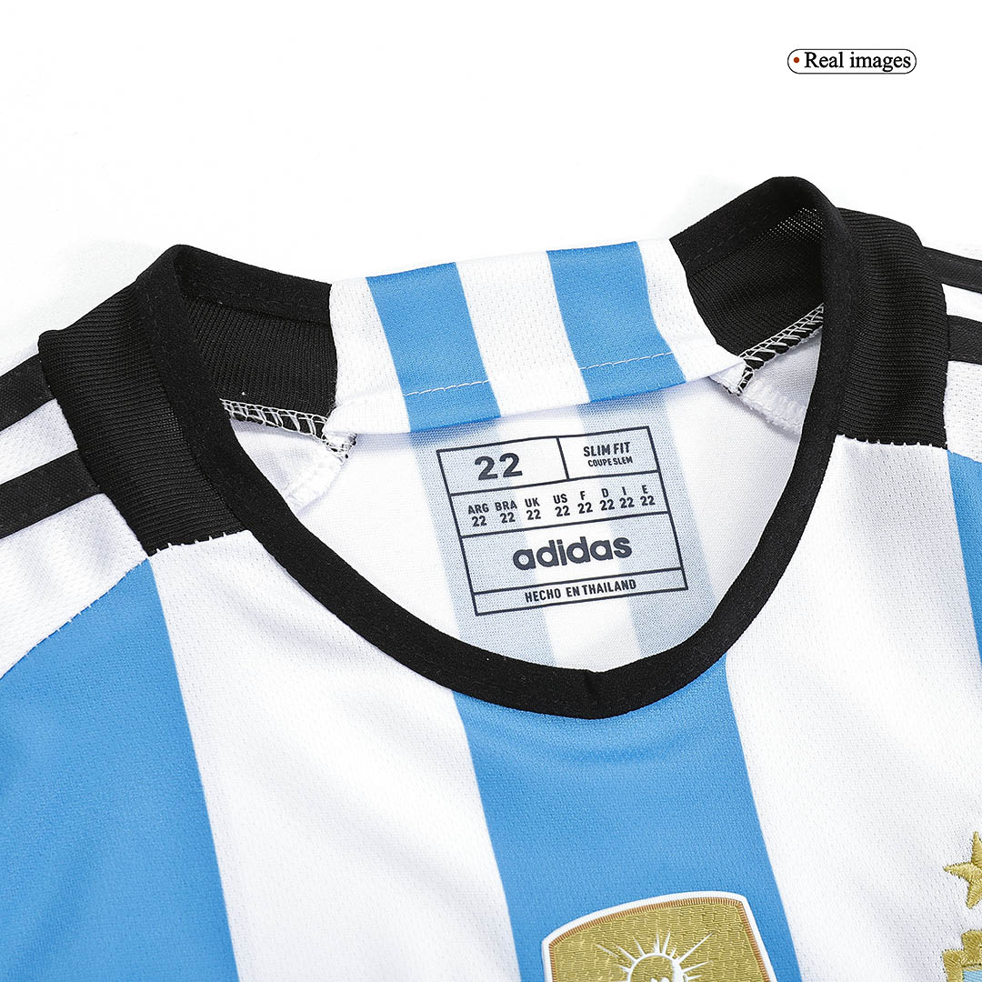 Kid's Argentina 3 Stars Home Soccer Jersey Kit(Jersey+Shorts) 2022 - soccerdeal