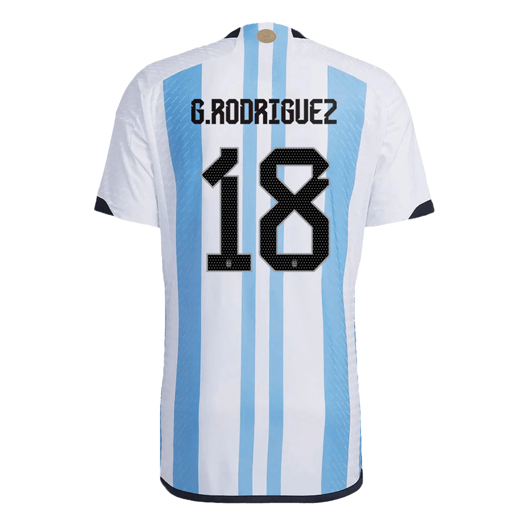 Authentic G. RODRIGUEZ #18 Argentina 3 Stars Home Soccer Jersey 2022 - soccerdeal