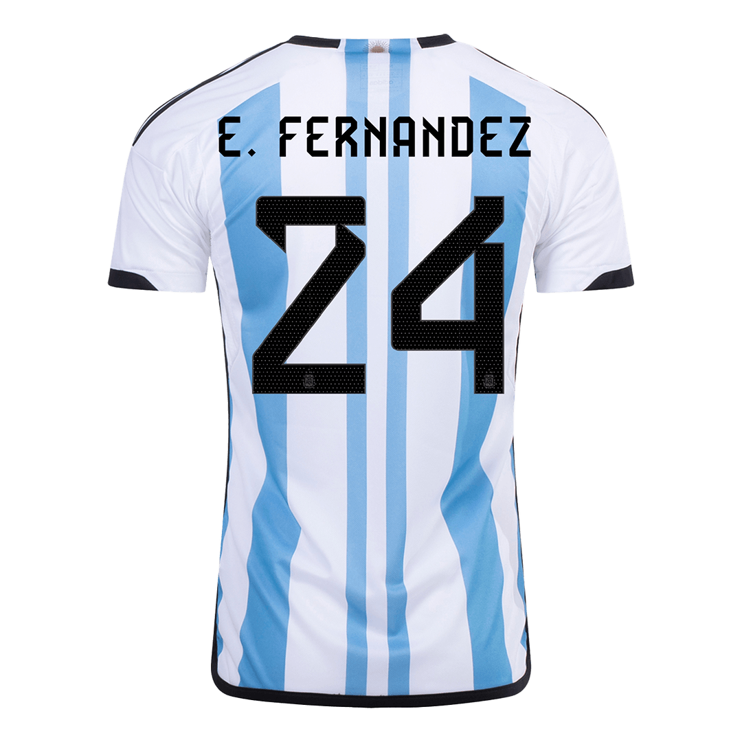 E. FERNANDEZ #24 Argentina 3 Stars Home Soccer Jersey 2022 - soccerdeal