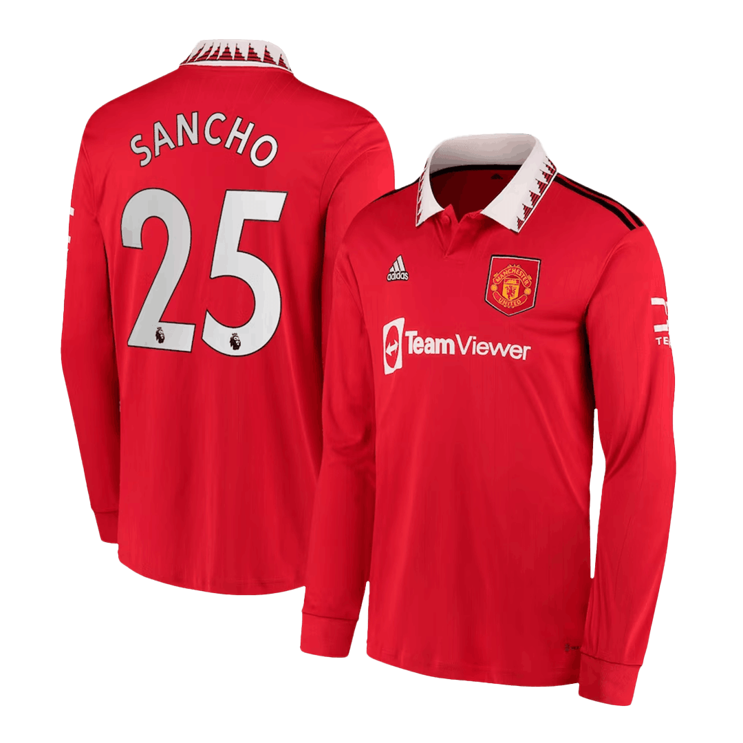 SANCHO #25 Manchester United Home Long Sleeve Soccer Jersey 2022/23 - soccerdeal