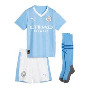Kid's Manchester City Home Soccer Jersey Kit(Jersey+Shorts+Socks) 2023/24 - soccerdealshop