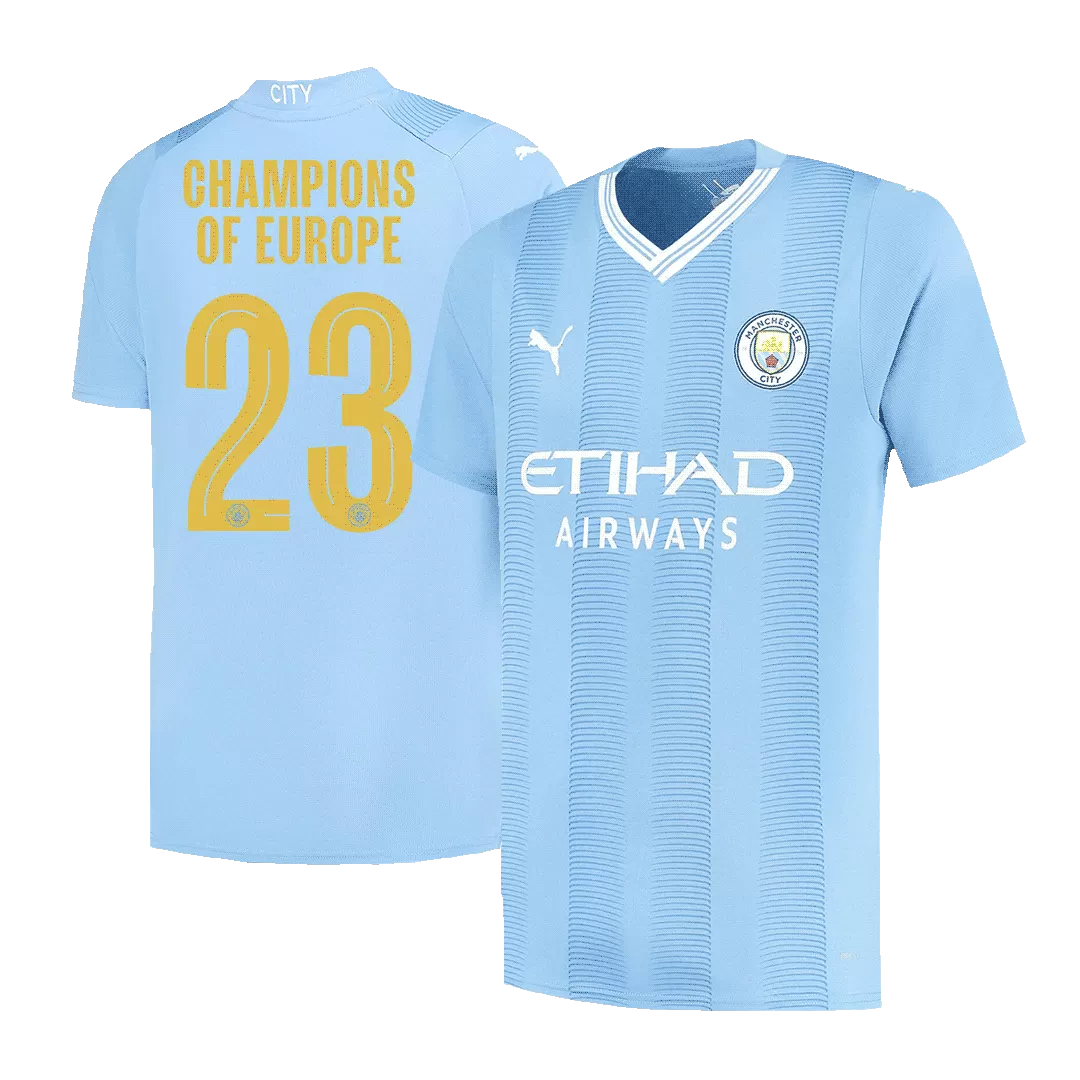 Manchester City CHAMPIONS OF EUROPE #23 Home Soccer Jersey 2023/24