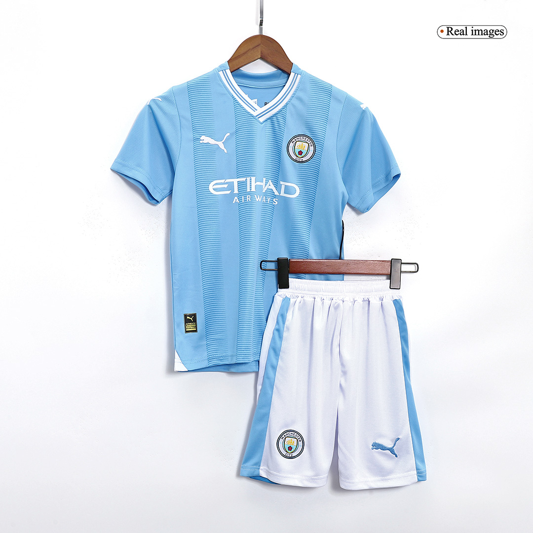 Kid's Manchester City Home Soccer Jersey Kit(Jersey+Shorts) 2023/24 - soccerdeal