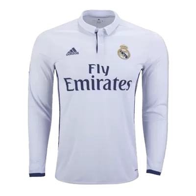 Retro 2016/17 Real Madrid Home Long Sleeve Soccer Jersey - Soccerdeal