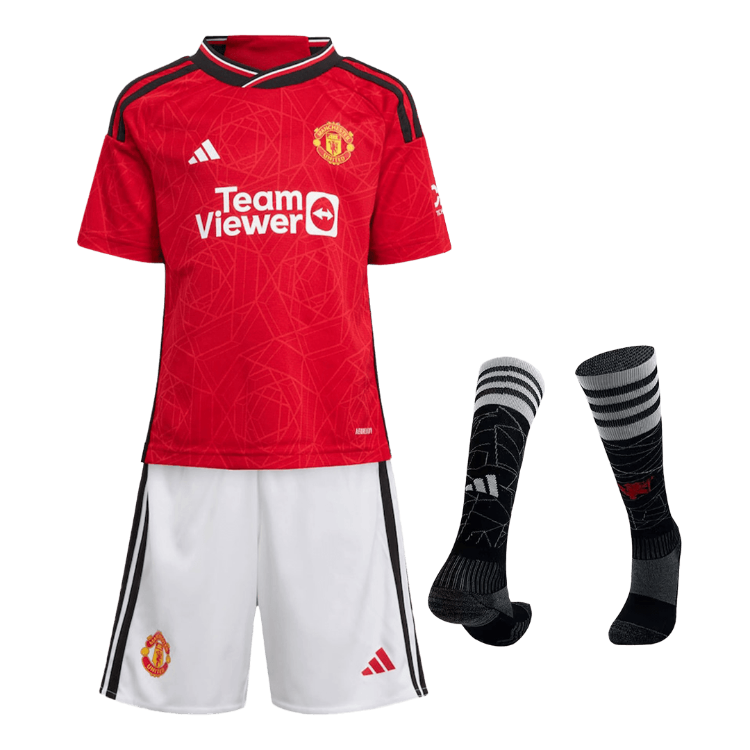 Kid's Manchester United Home Soccer Jersey Kit(Jersey+Shorts+Socks) 2023/24 - soccerdeal