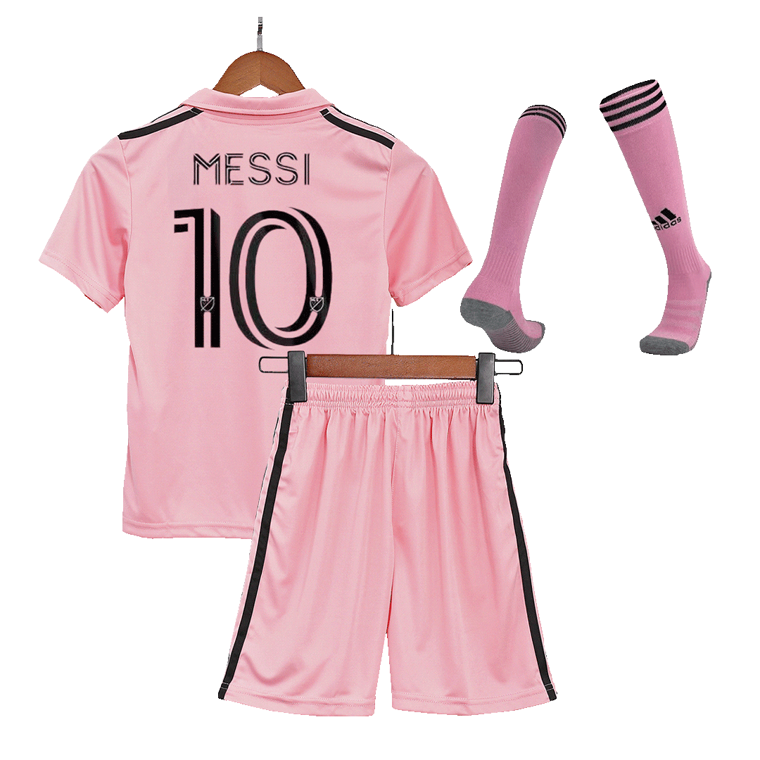 Kid's MESSI #10 Inter Miami CF "Messi GOAT" Home Soccer Jersey Kit(Jersey+Shorts+Socks) 2023 - soccerdeal
