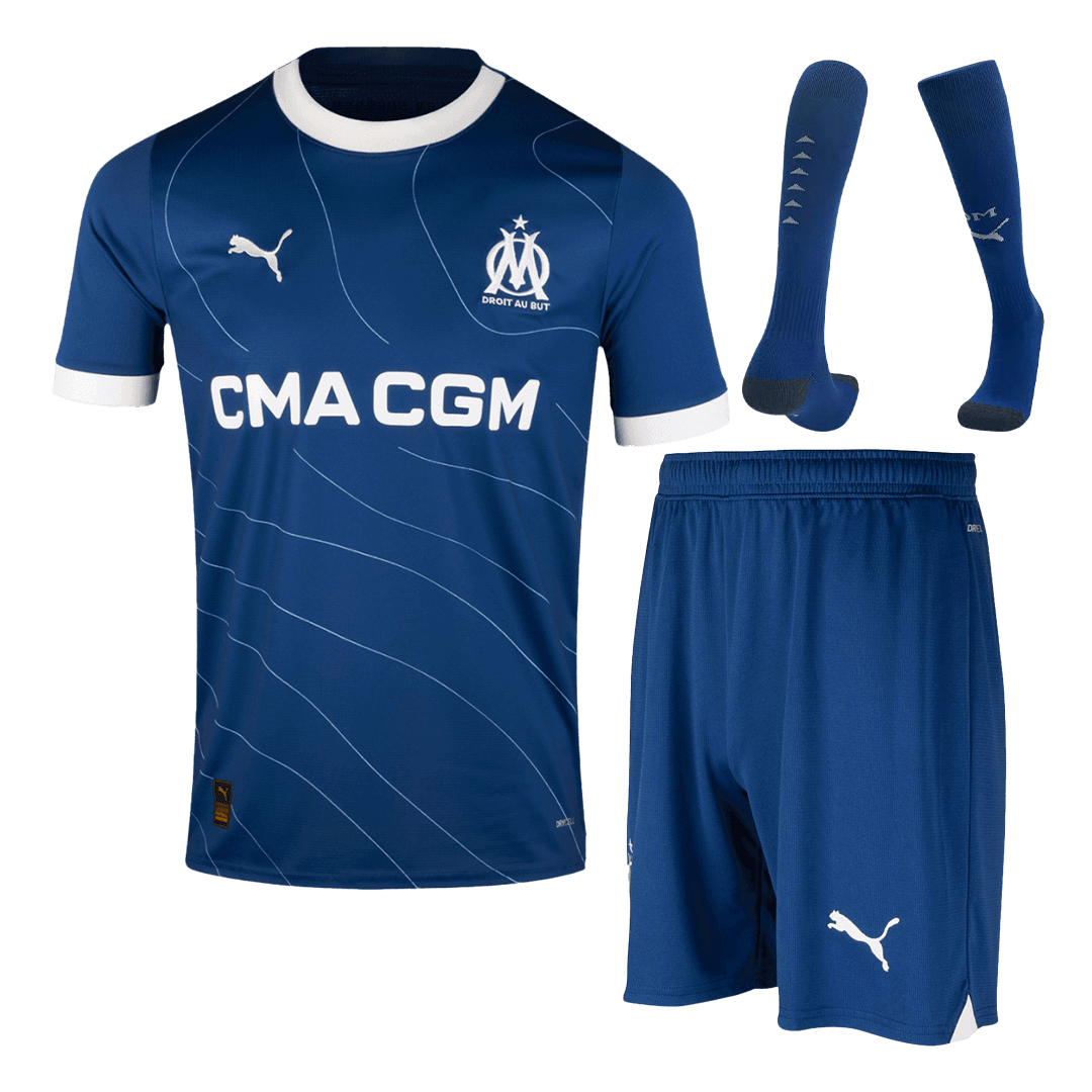 Marseille Away Soccer Jersey Kit(Jersey+Shorts+Socks) 2023/24 - soccerdeal