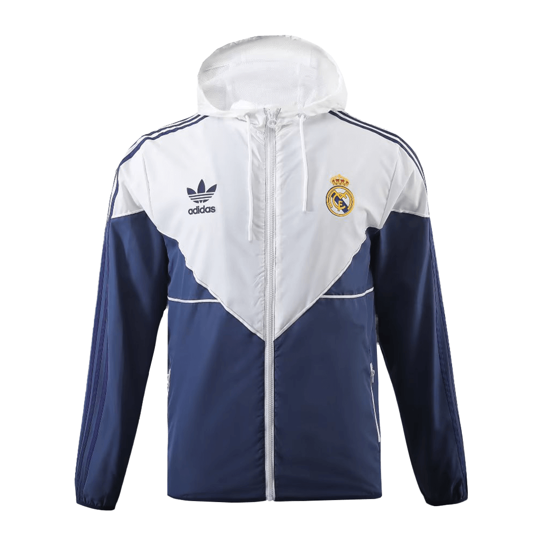 Real Madrid Windbreaker Hoodie Jacket White&Navy 2023/24 - soccerdeal