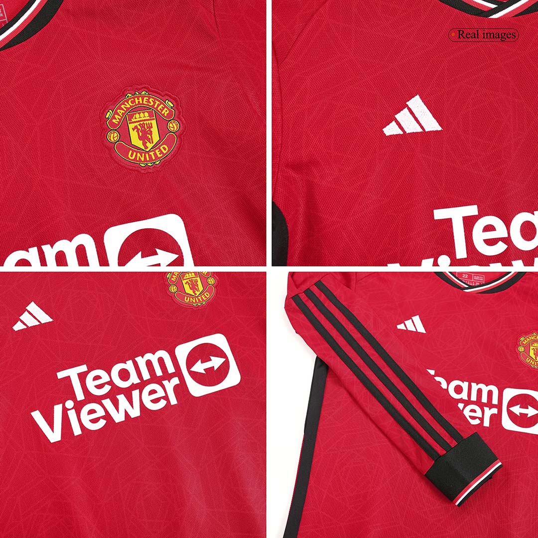 Kid's Manchester United Home Long Sleeve Soccer Jersey Kit(Jersey+Shorts) 2023/24 - soccerdeal
