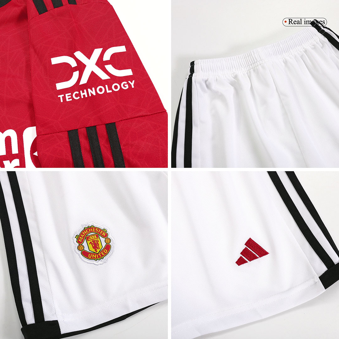 Kid's Manchester United Home Long Sleeve Soccer Jersey Kit(Jersey+Shorts) 2023/24 - soccerdeal