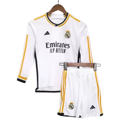 Kid's Real Madrid Home Long Sleeve Soccer Jersey Kit(Jersey+Shorts) 2023/24 - Soccerdeal