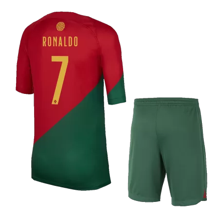 Kid's RONALDO #7 Portugal Home Soccer Jersey Kit(Jersey+Shorts) 2022/23 - soccerdeal