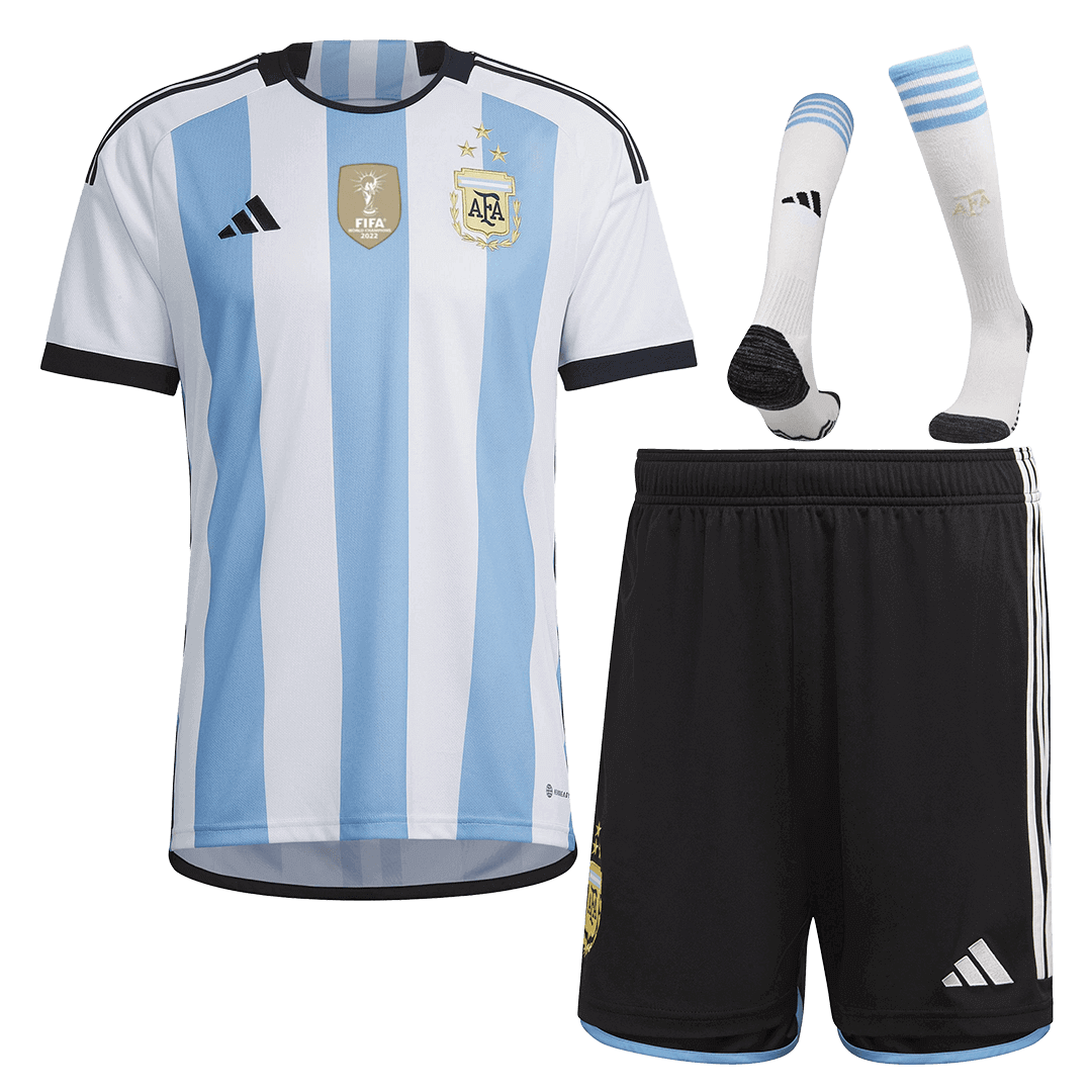 Argentina 3 Stars Home Soccer Jersey Kit(Jersey+Shorts+Socks) 2022 - soccerdeal