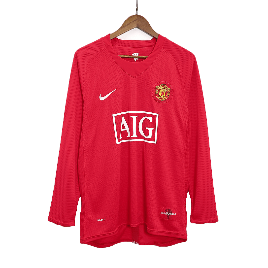 Retro 2007/08 Manchester United Home Long Sleeve Soccer Jersey - Soccerdeal