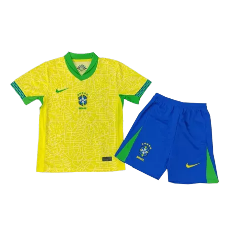 Kid's Brazil Home Soccer Jersey Kit(Jersey+Shorts) Copa America 2024 - soccerdeal