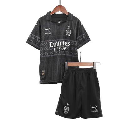 Kid's AC Milan x Pleasures Fourth Away Soccer Jersey Kit(Jersey+Shorts) 2023/24 - Soccerdeal