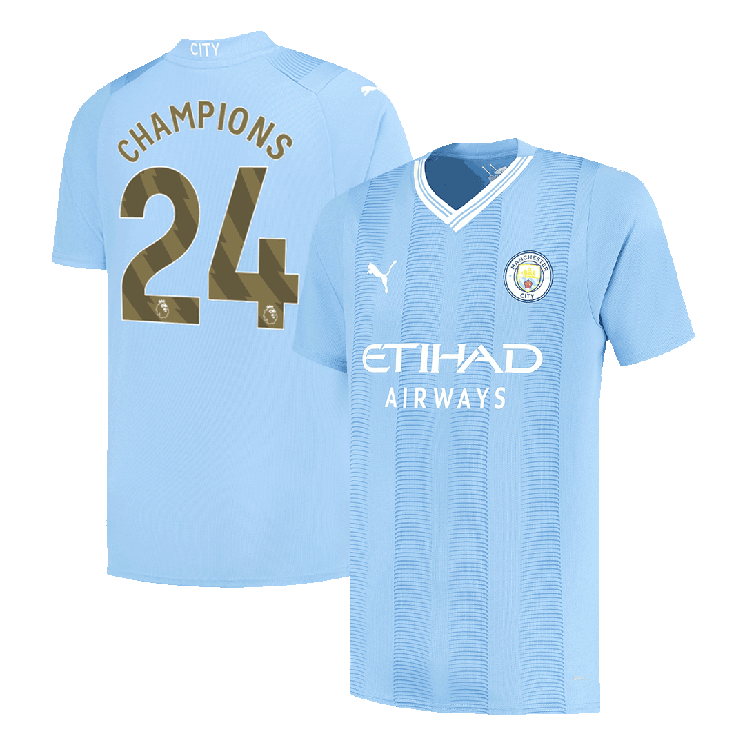 CHAMPIONS #24 Manchester City Home Soccer Jersey 2023/24 - Soccerdeal