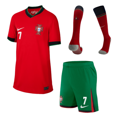 Kid's RONALDO #7 Portugal Home Soccer Jersey Kit(Jersey+Shorts+Socks) Euro 2024 - Soccerdeal