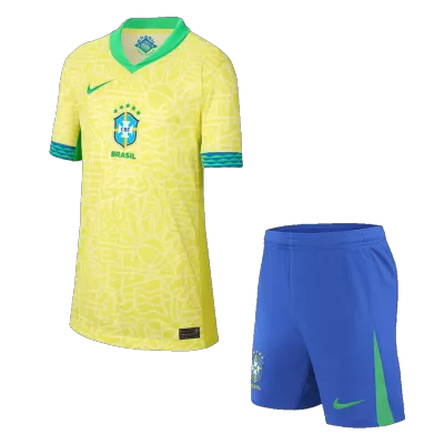 Kid's Brazil Home Soccer Jersey Kit(Jersey+Shorts) Copa America 2024 - Soccerdeal