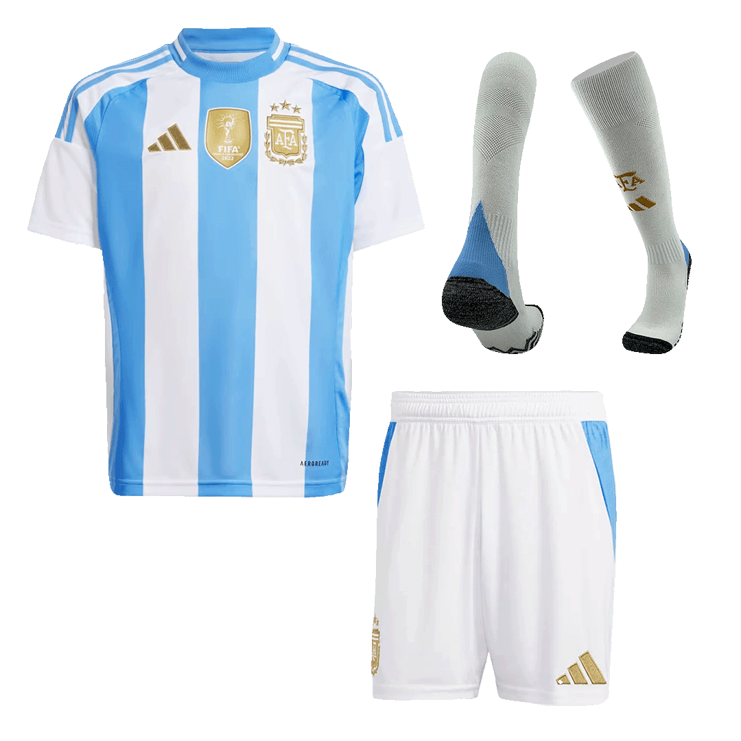 Kid's Argentina Home Soccer Jersey Kit(Jersey+Shorts+Socks) - Soccerdeal