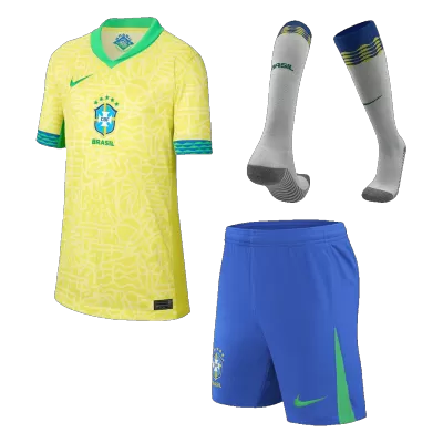 Kid's Brazil Home Soccer Jersey Kit(Jersey+Shorts+Socks) Copa America 2024 - Soccerdeal