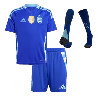 Kid's Argentina Away Soccer Jersey Kit(Jersey+Shorts+Socks) 2024 - Soccerdeal