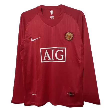 Retro 2007/08 Manchester United Home Long Sleeve Soccer Jersey - Soccerdeal