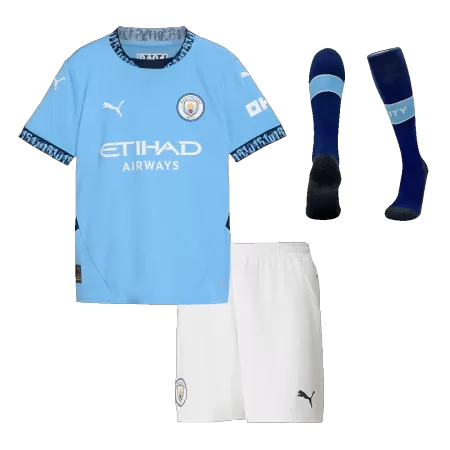 Kid's Manchester City Home Soccer Jersey Kit(Jersey+Shorts+Socks) 2024/25 - Soccerdeal
