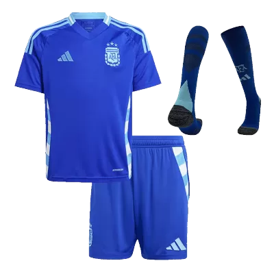 Kid's Argentina Away Soccer Jersey Kit(Jersey+Shorts+Socks) Copa America 2024 - Soccerdeal