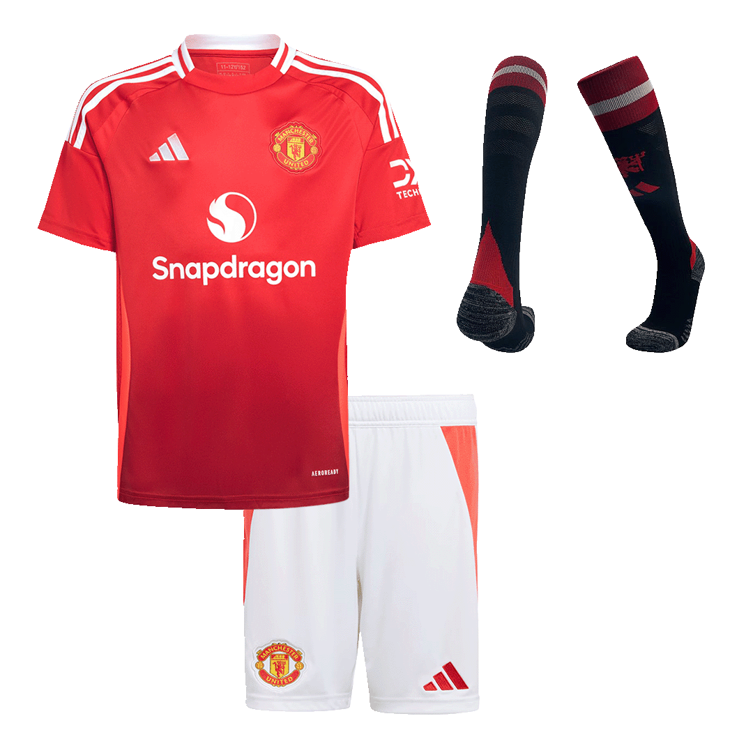 Kid's Manchester United Home Soccer Jersey Kit(Jersey+Shorts+Socks) - Soccerdeal